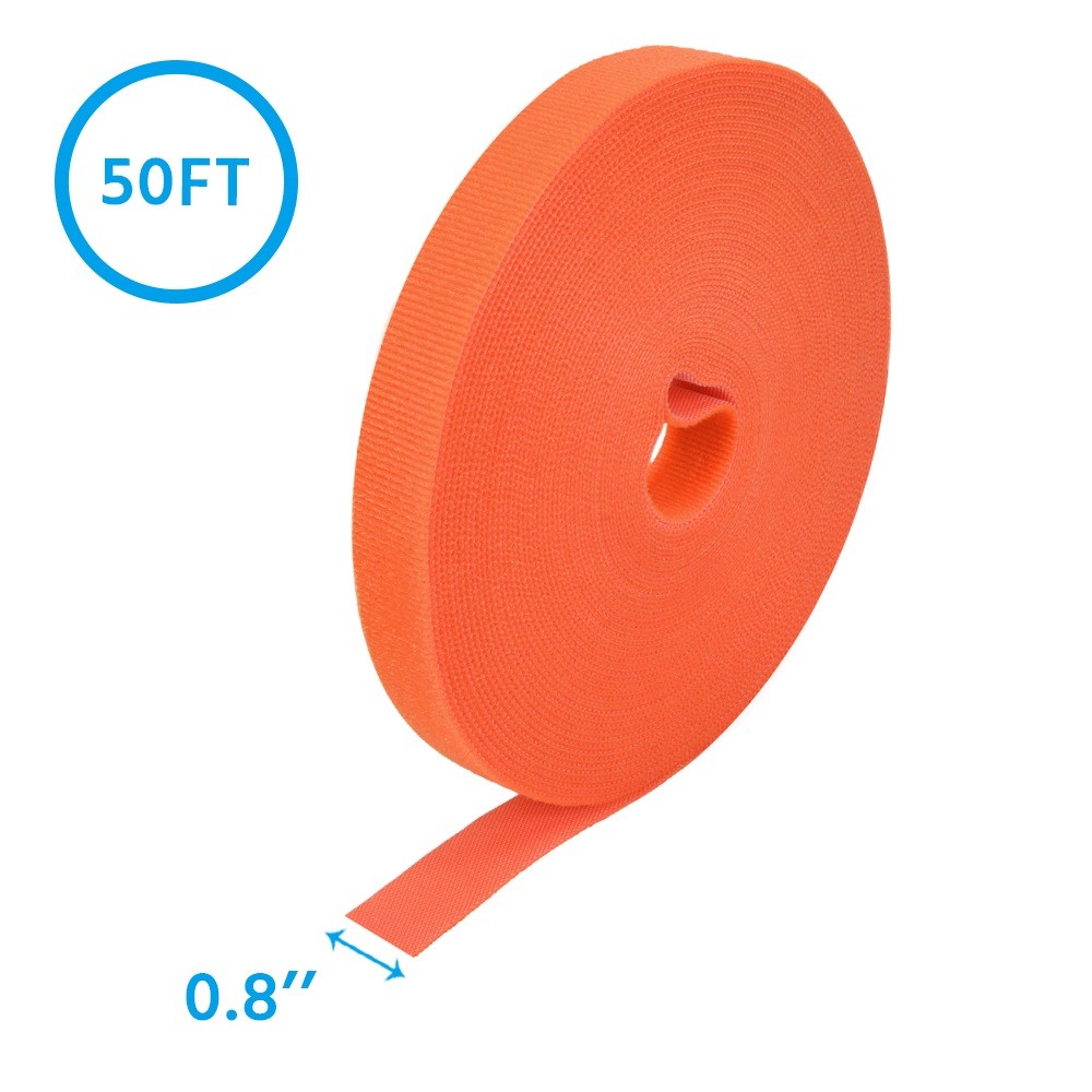 5 Pack of 50Ft 0.8" Width Hook and Loop Strap Tape Orange
