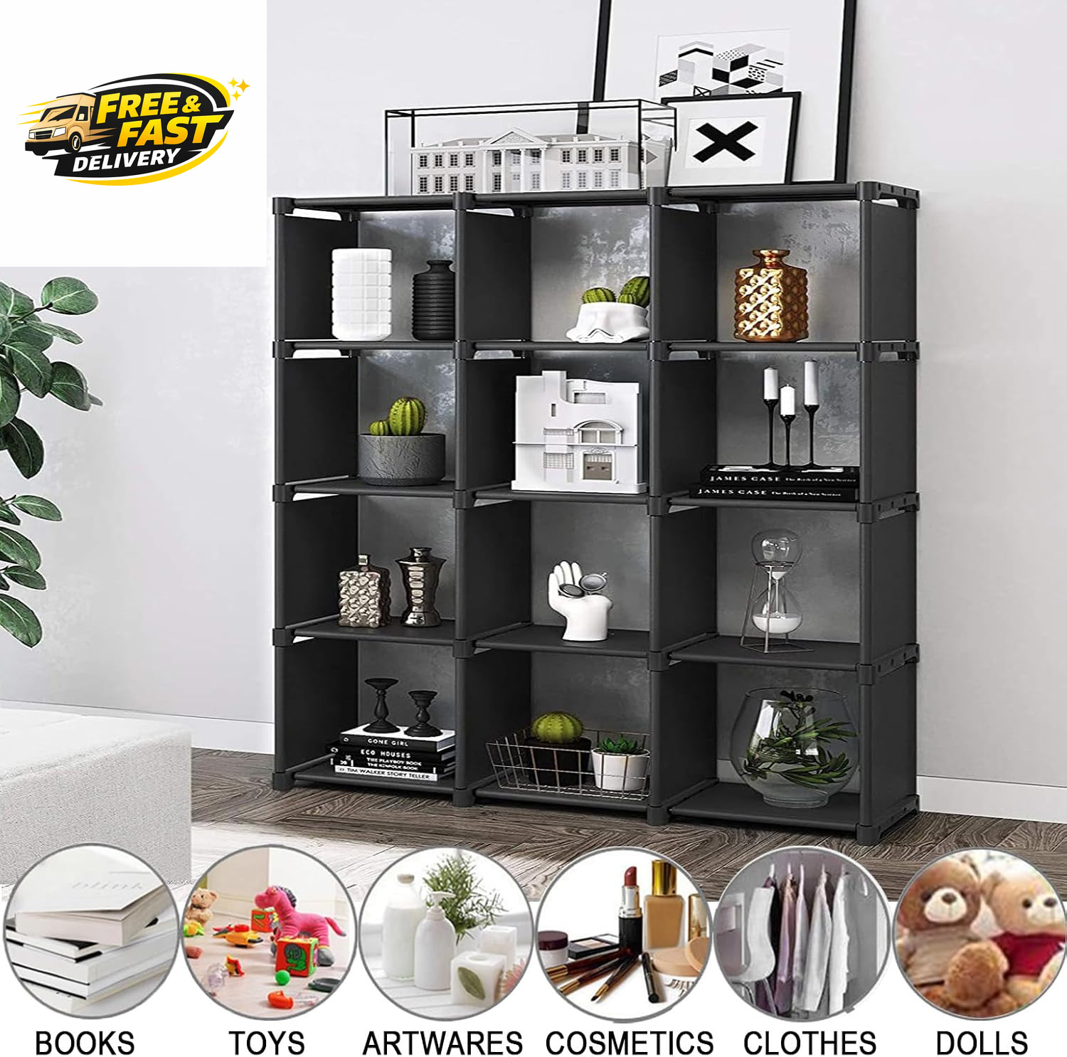 12 Cube Storage Organizer Book Shelves, DIY Open Stackable Bookshelf, Extra Larg