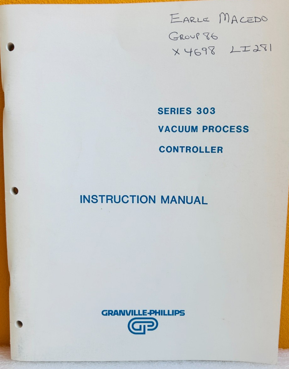 Granville-Phillips 303035-100 Series 303 Vacuum Process Controller Instr Manual.