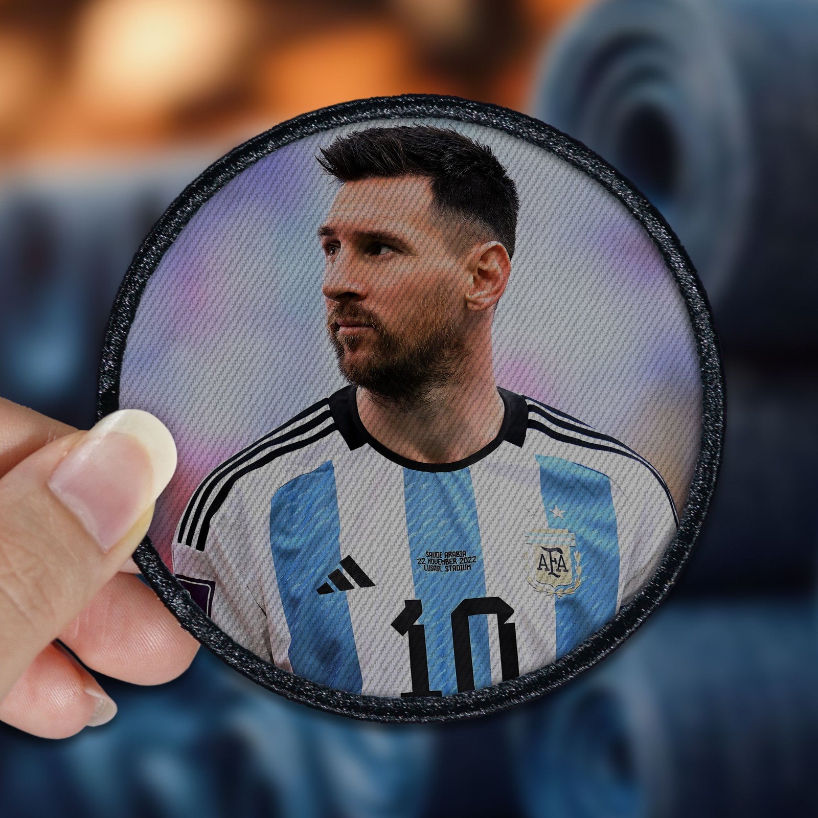 Messi Patch Sew/Iron on with Embroidered Border for Hats, Shirts.