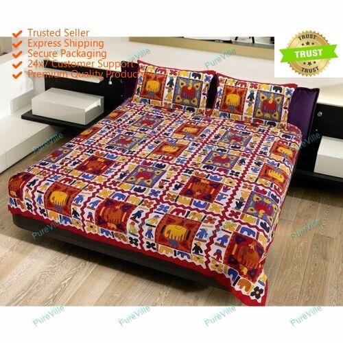 Modern Desginer Multi Printed Cotton Double Bed Sheet With 2 Pillow Cover 90x100