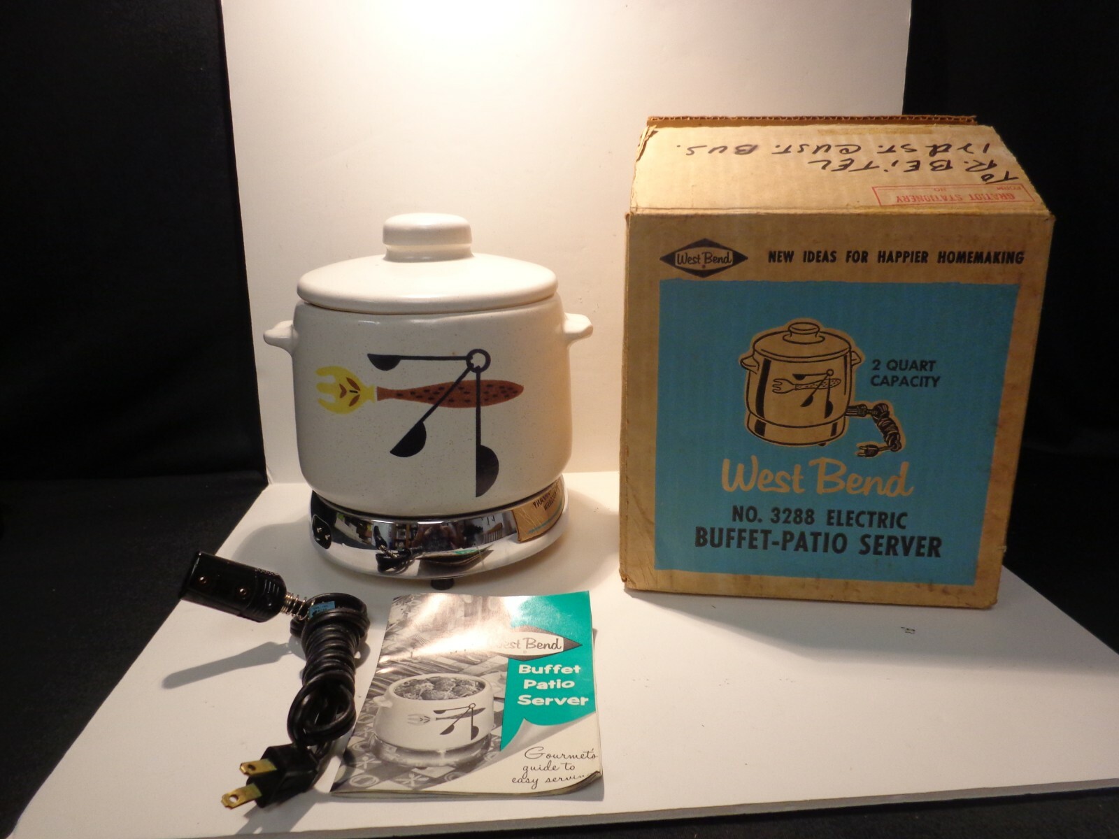 West Bend Electric Buffet Patio Server 2 quart Vintage w/ box - Mid Century
