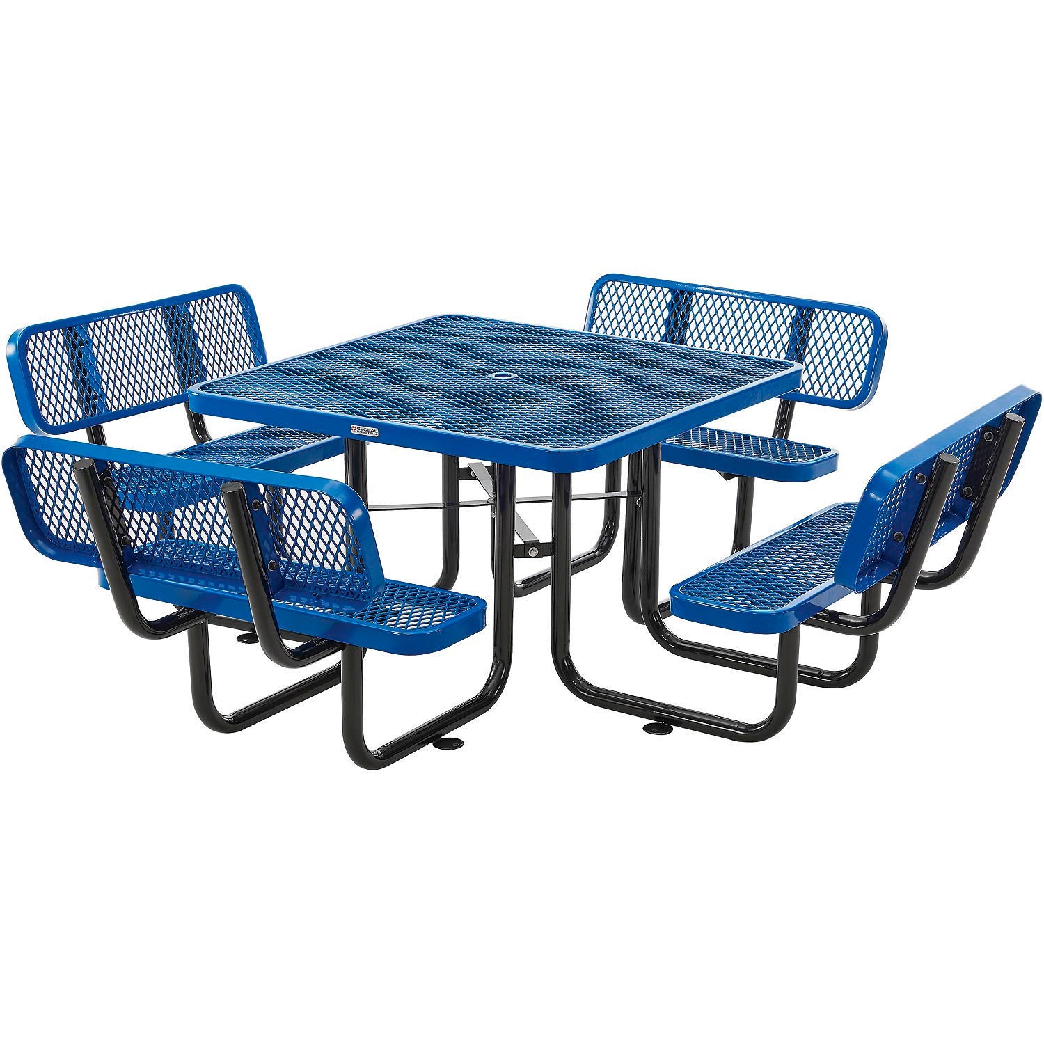 Global Industrial 46" Square Picnic Table with Backrests Expanded Metal Blue