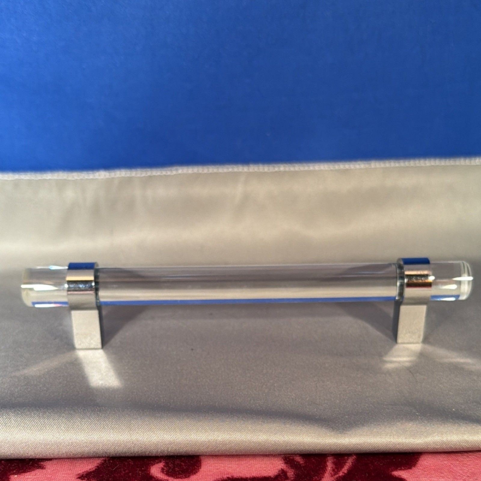 5 Glass and Chrome Drawer Pull/Handle 5” Screw Width 6 1/2 “ Long