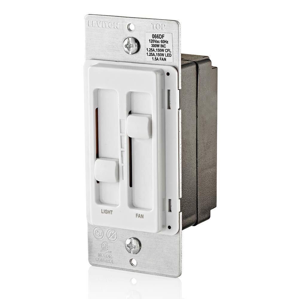 Convenient Dual Control Fan & Light Dimmer Switch - White, 150W LED Rated