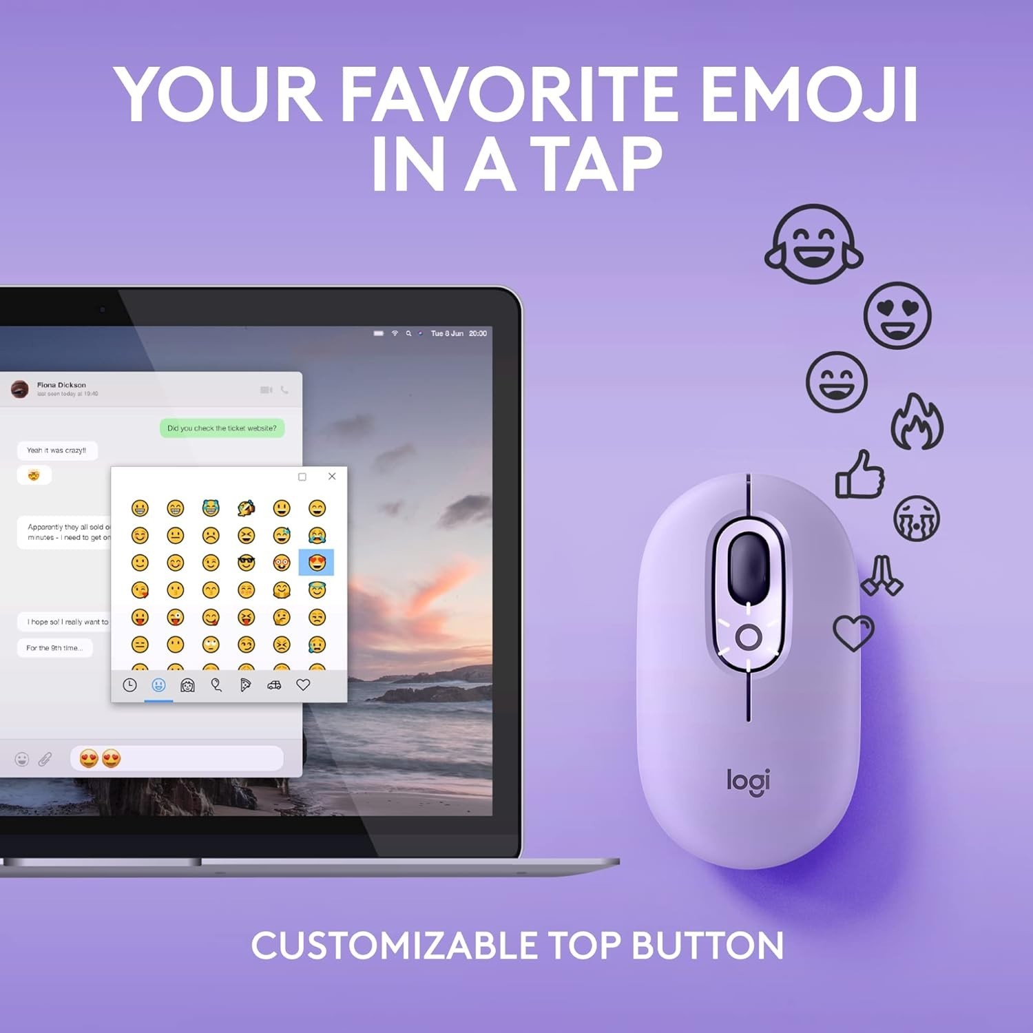 Logitech POP Mouse Wireless Bluetooth Silent Customizable Emojis PC / Mac Cosmos
