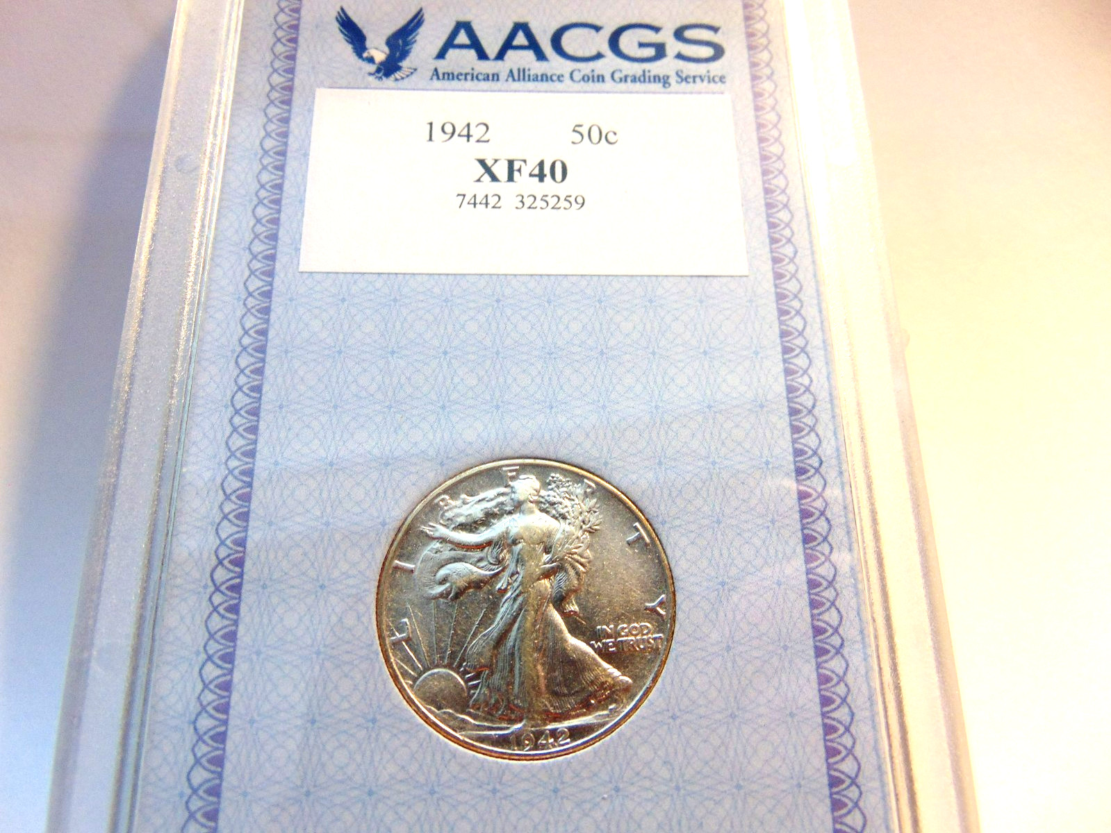 WALKING LIBERTY HALF DOLLAR CERTIFED BY AACGS XF 40