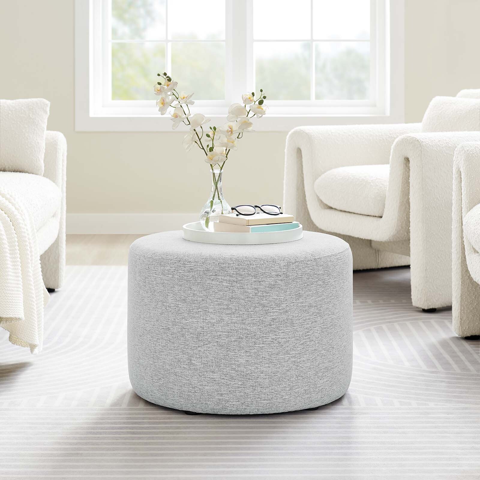 Modway Large 23" Round Woven Heathered Fabric Upholstered Ottoman