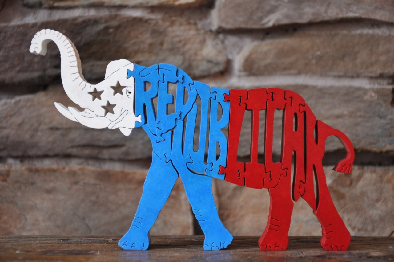 Republican Mascot Vote Elephant Animal Puzzle Wooden Toy Figurine Art 2024