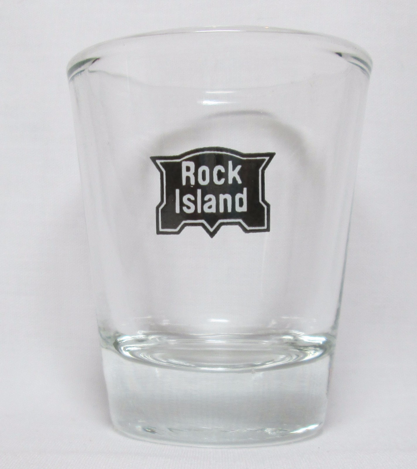 Rock Island Railroad Logo on Clear Shot Glass