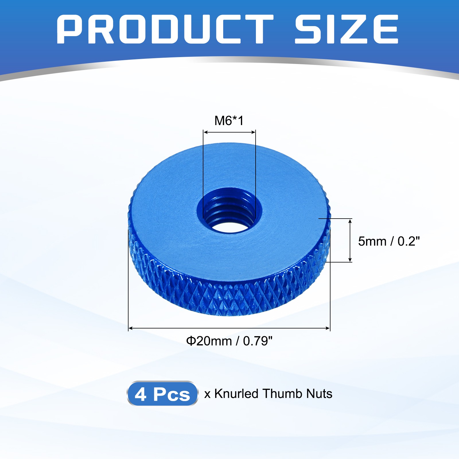 4Pcs M6x20mmx5mm Knurled Thumb Nuts, Blue