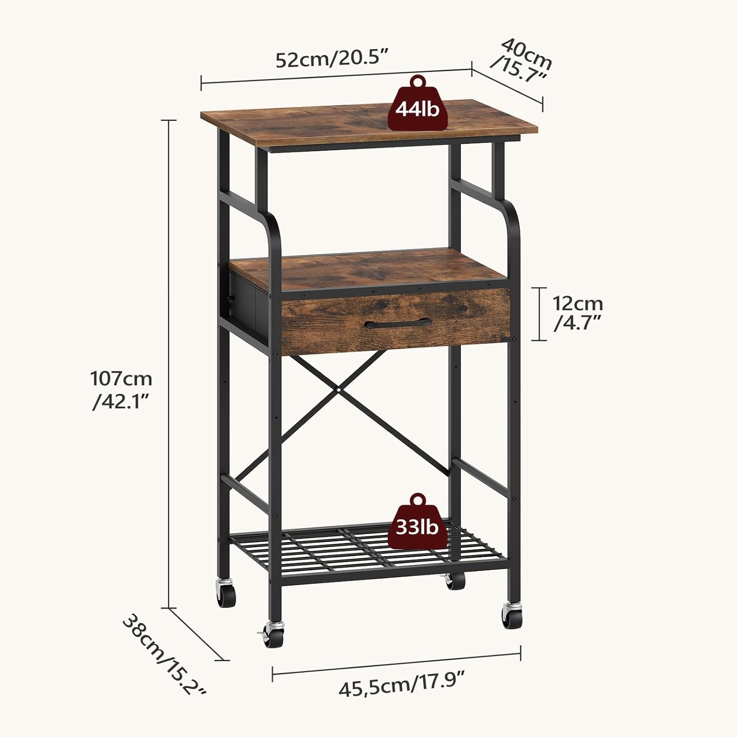 Tall Printer Stand 3 Tier Printer Cart W/ Storage Industrial Printer Table New