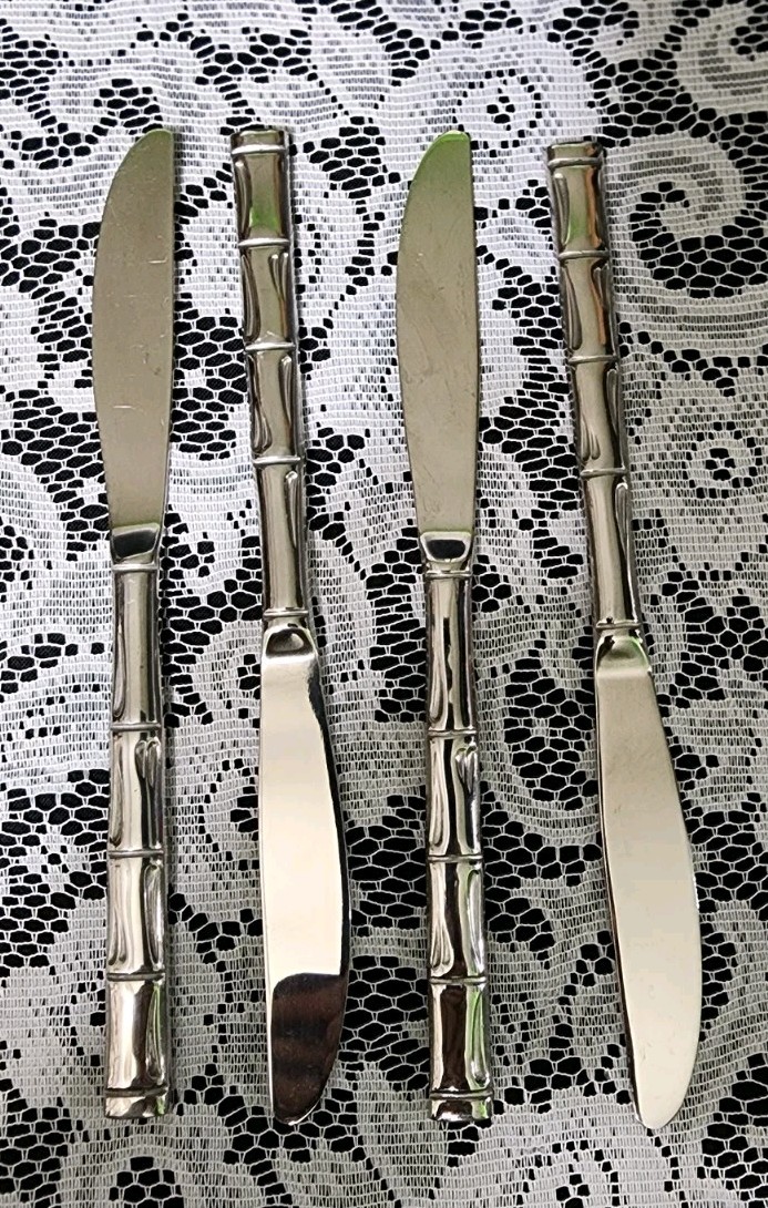 LOT OF 4 REBACRAFT JAPAN🇯🇵 STAINLESS ROYAL BAMBOO MODERN SOLID PLACE KNIVES 🍽