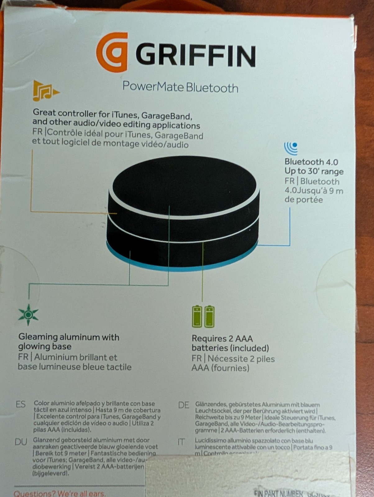 Griffin PowerMate’ Bluetooth WIRELESS PROGRAMMABLE CONTROLLER Silver Rare