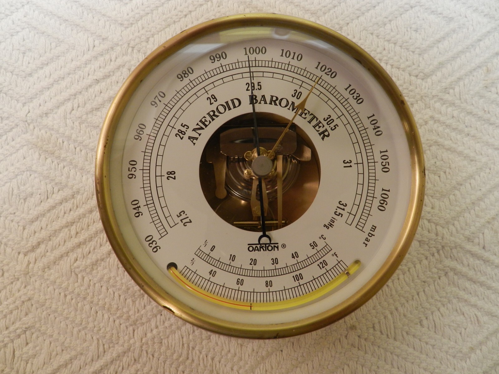 Oakton Aneroid Barometer Wall Mount Model 03316-70 Solid Brass Case VGC