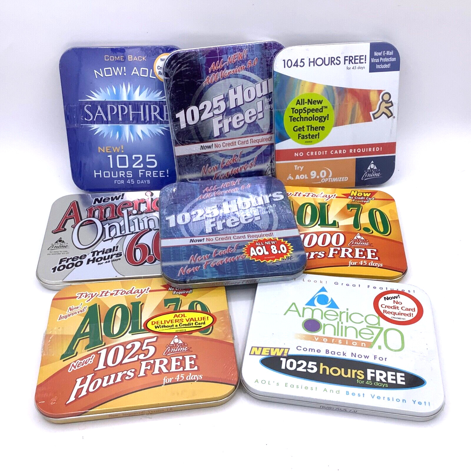 AOL America Online CDs Vintage in Metal Tins Lot 8 Most are Factory Sealed