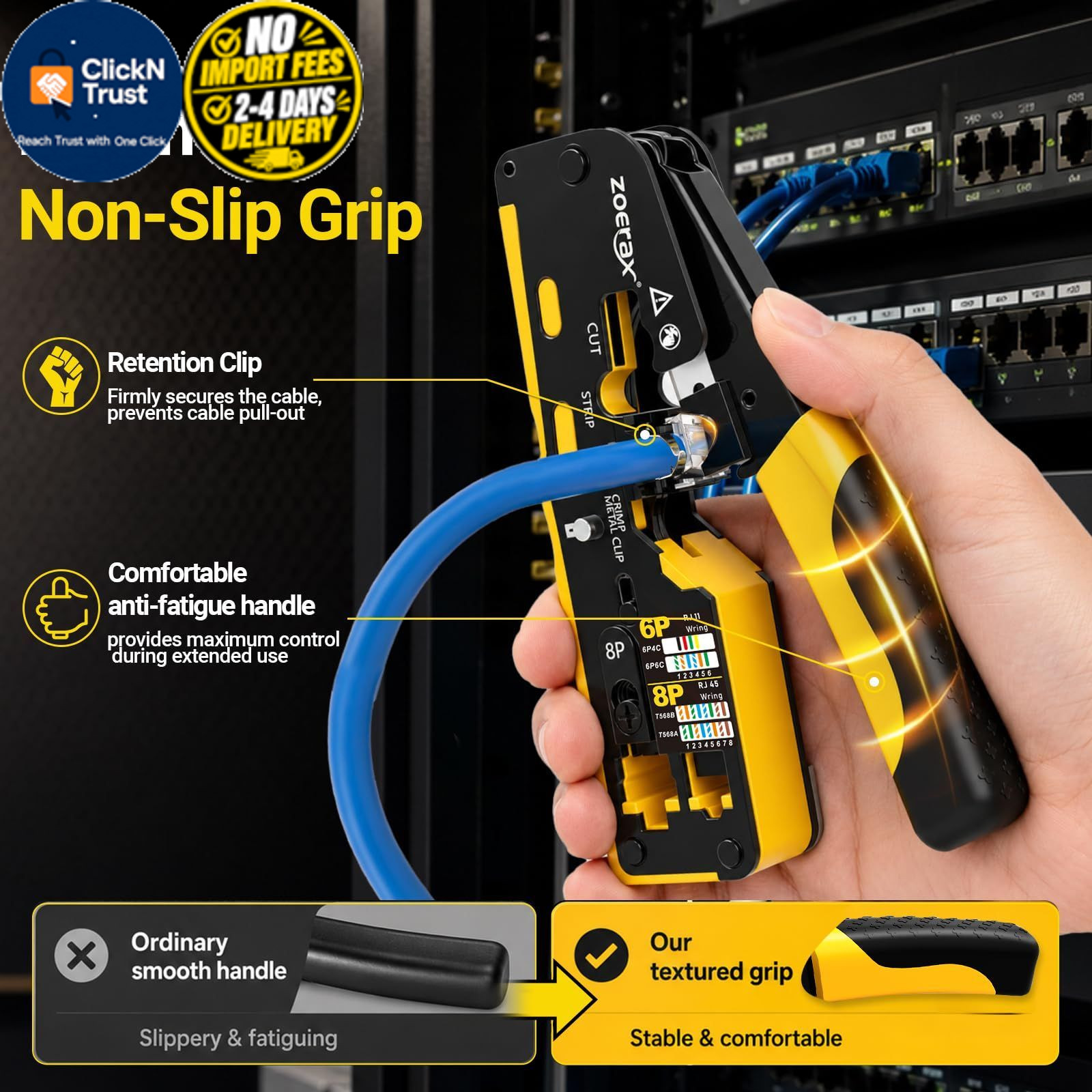 RJ45 Pass-Through Crimping Tool Kit for Cat7, Cat6, Cat5 – Includes Metallic