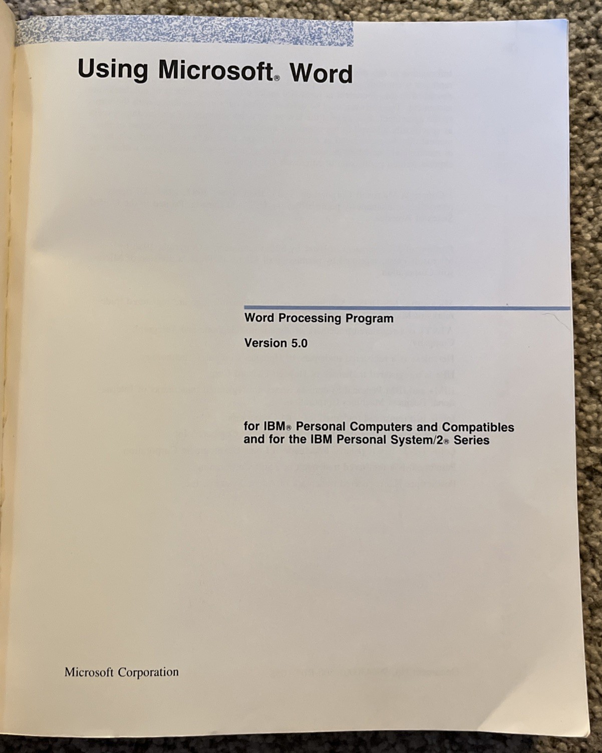 Microsoft Word Processing Version 5.0 1989 Using Microsoft Word manual