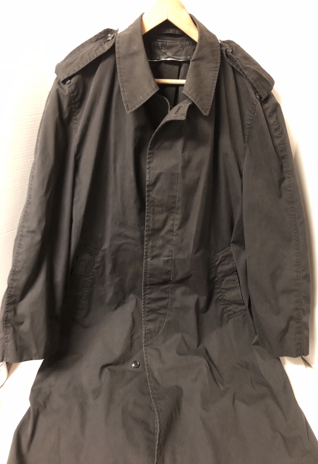Vintage US Military All Weather Black Trench Overcoat *No Liner 1985