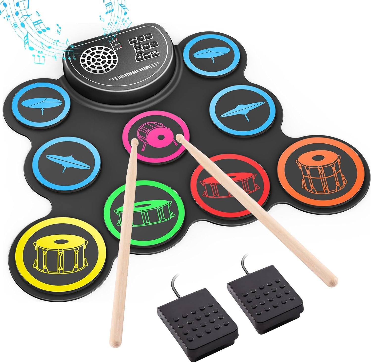 Sboet Electronic Drum Set, 9-Drum Practice Pad with Headphone Jack, Roll-Up Drum