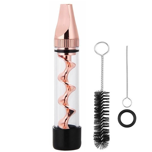 7P Mini2 Series Rose Gold Twisty Smoking Glass Blunt Metal Tip W/ Cleaning Brush