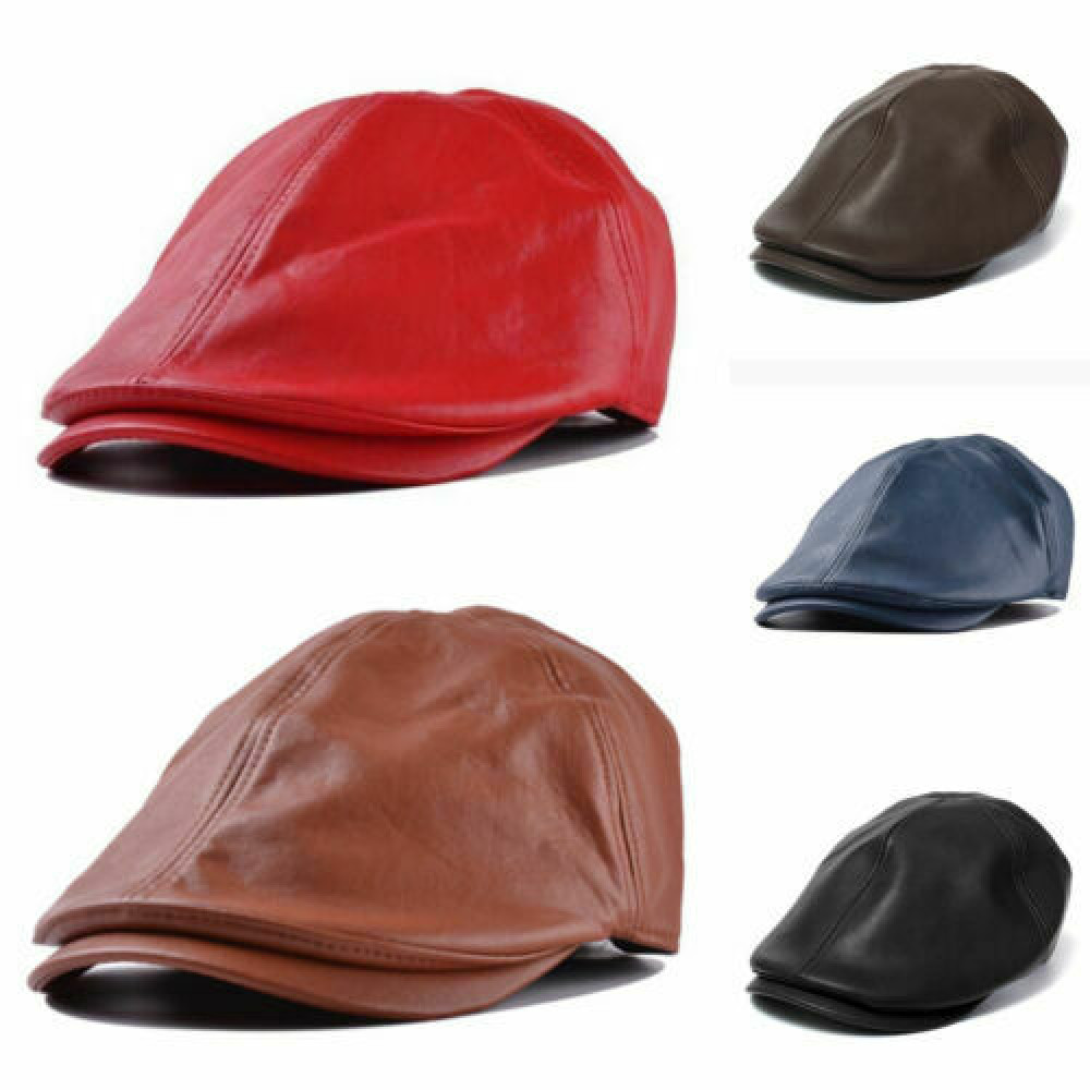 Men Baker Boy Hat Newsboy Gatsby Country PU Leather Flat Cap
