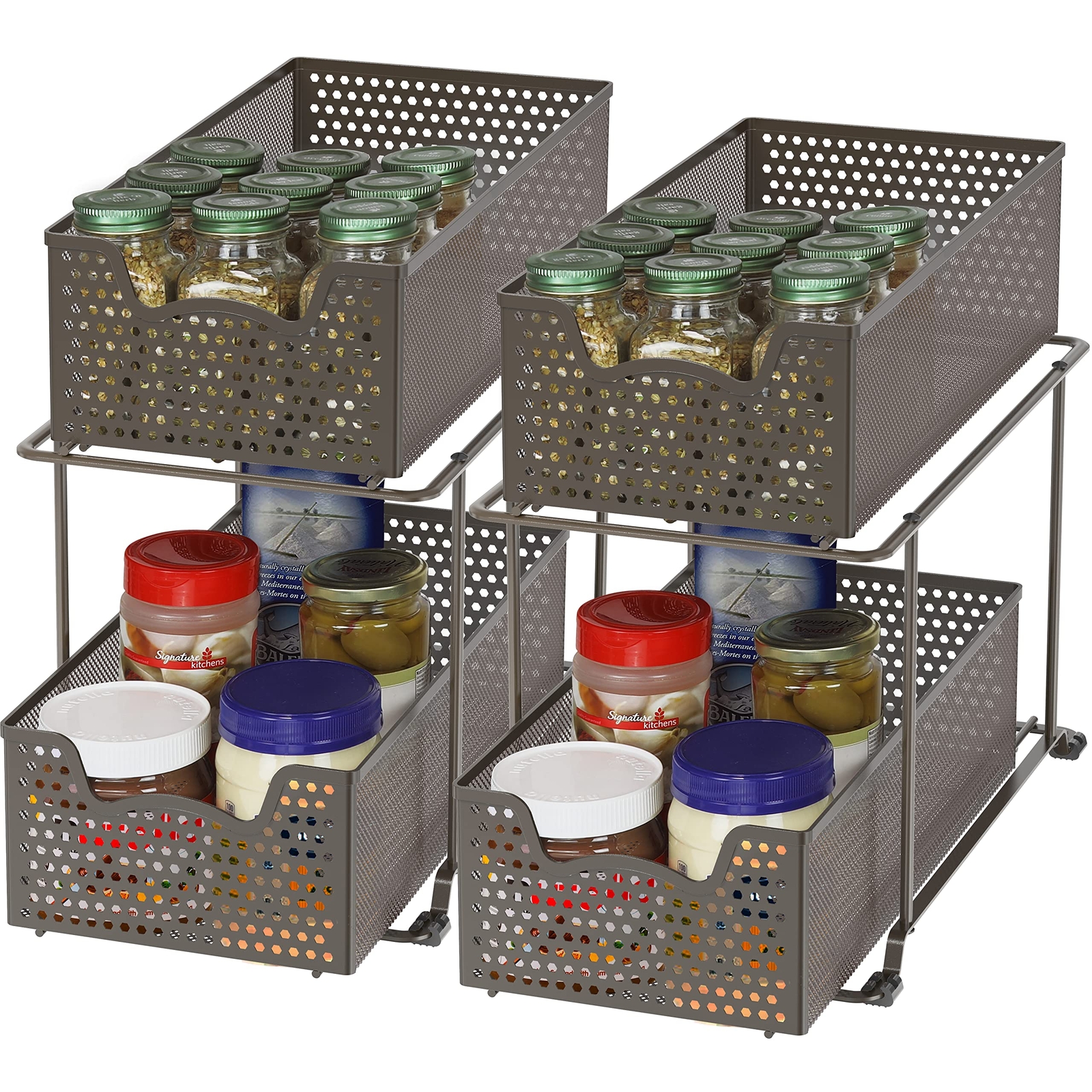 Re Cabinet 2 Tier Perforated Basket Drawer Bronze 2 Pack