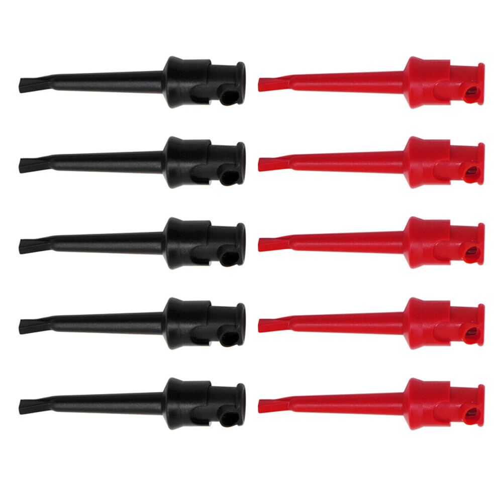 10PCS Mini Grabber Test Hook Clips Insulated Black & Red For Electrical Testing