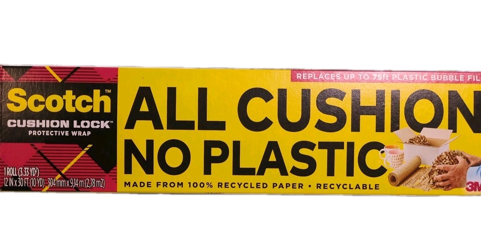 Scotch Cushion Lock Protective Wrap, 12 in x 30 ft, Sustainable Packaging