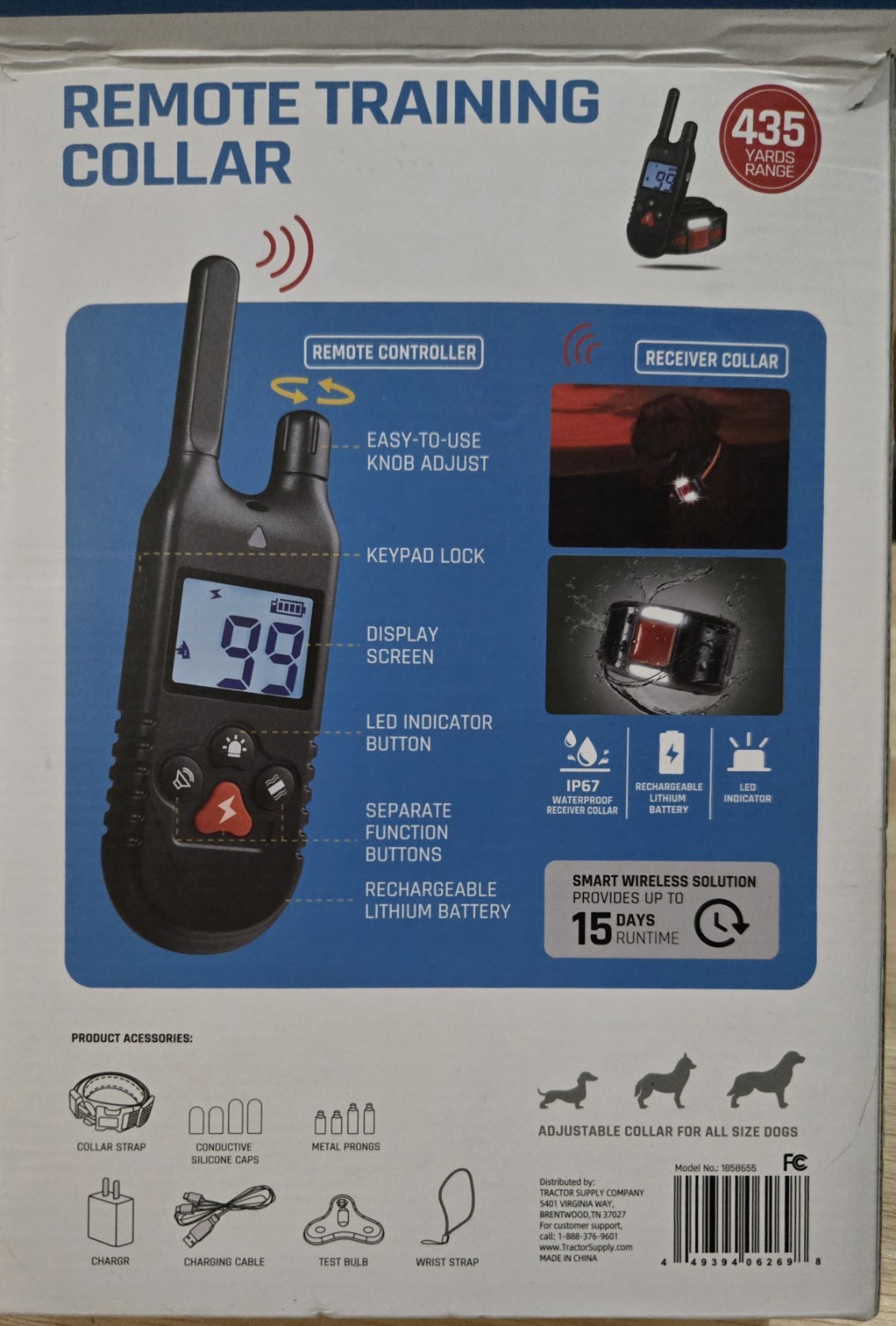 Remote Dog Training Collar Tractor Supply 435 Yards Range Waterproof Adjustable