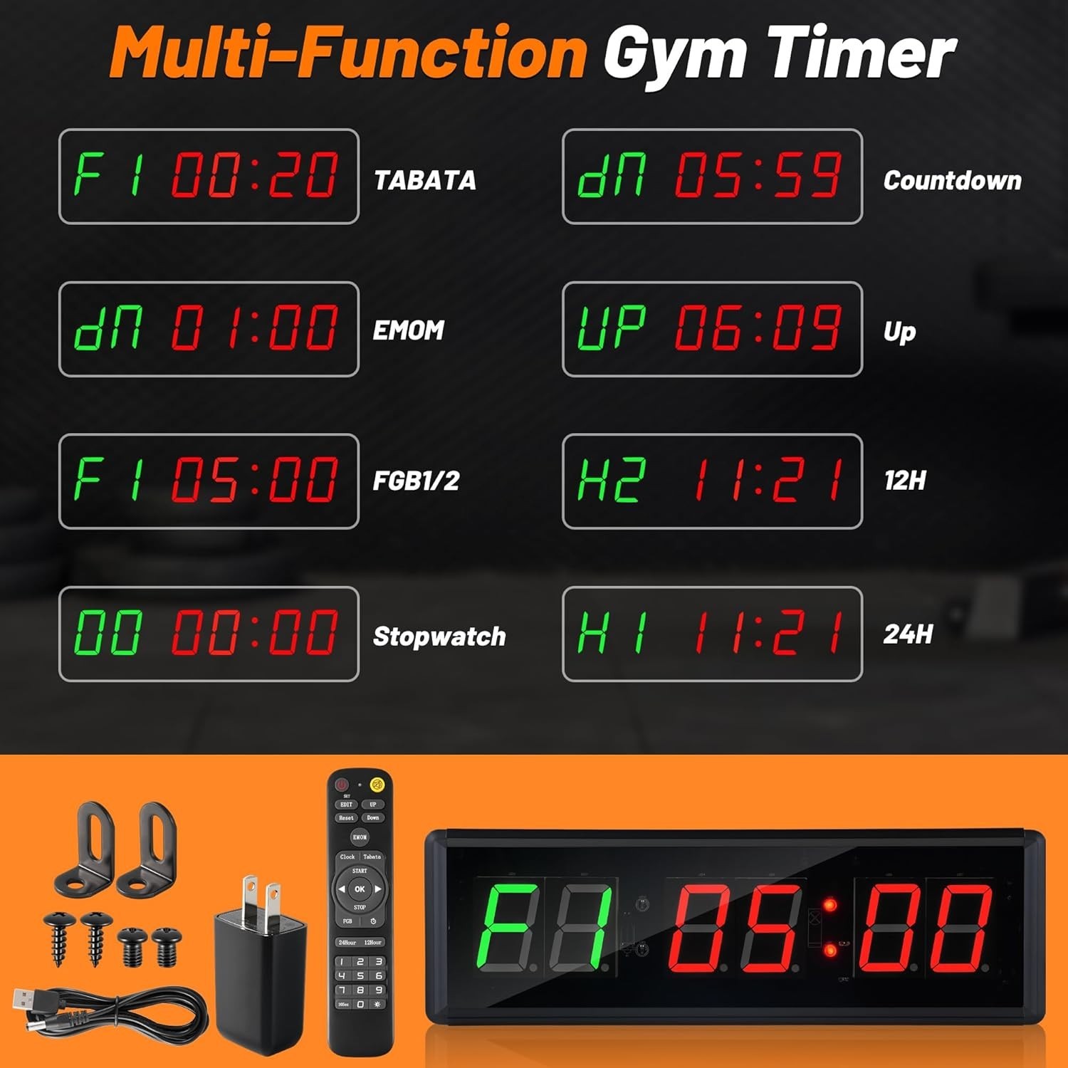 "Gym Clock Timer, Workout Clock with Seconds | 5 Display Modes | Remote "