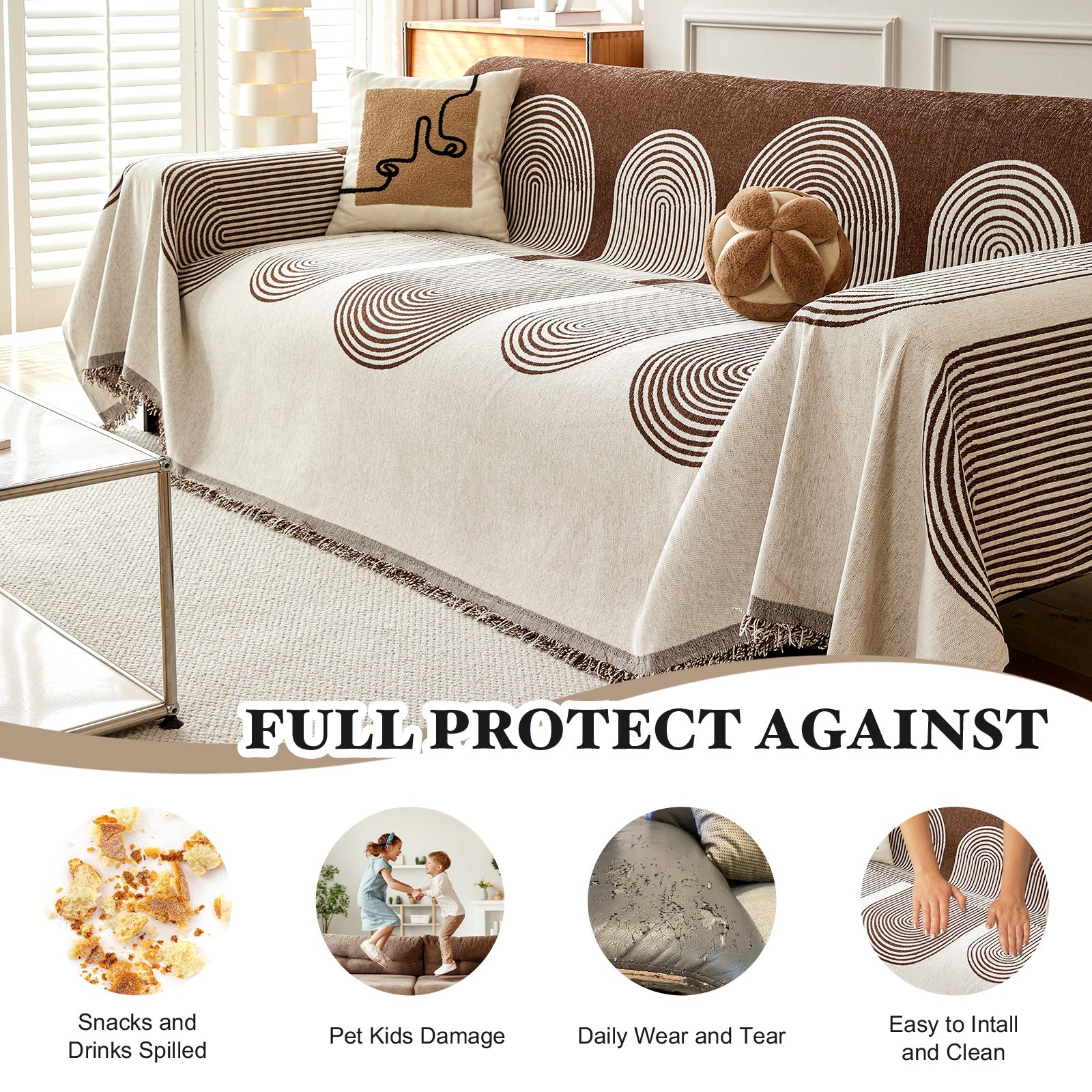 Boho Sofa Covers Reversible Chenille Sectional Couch Covers Dog Couch Protector