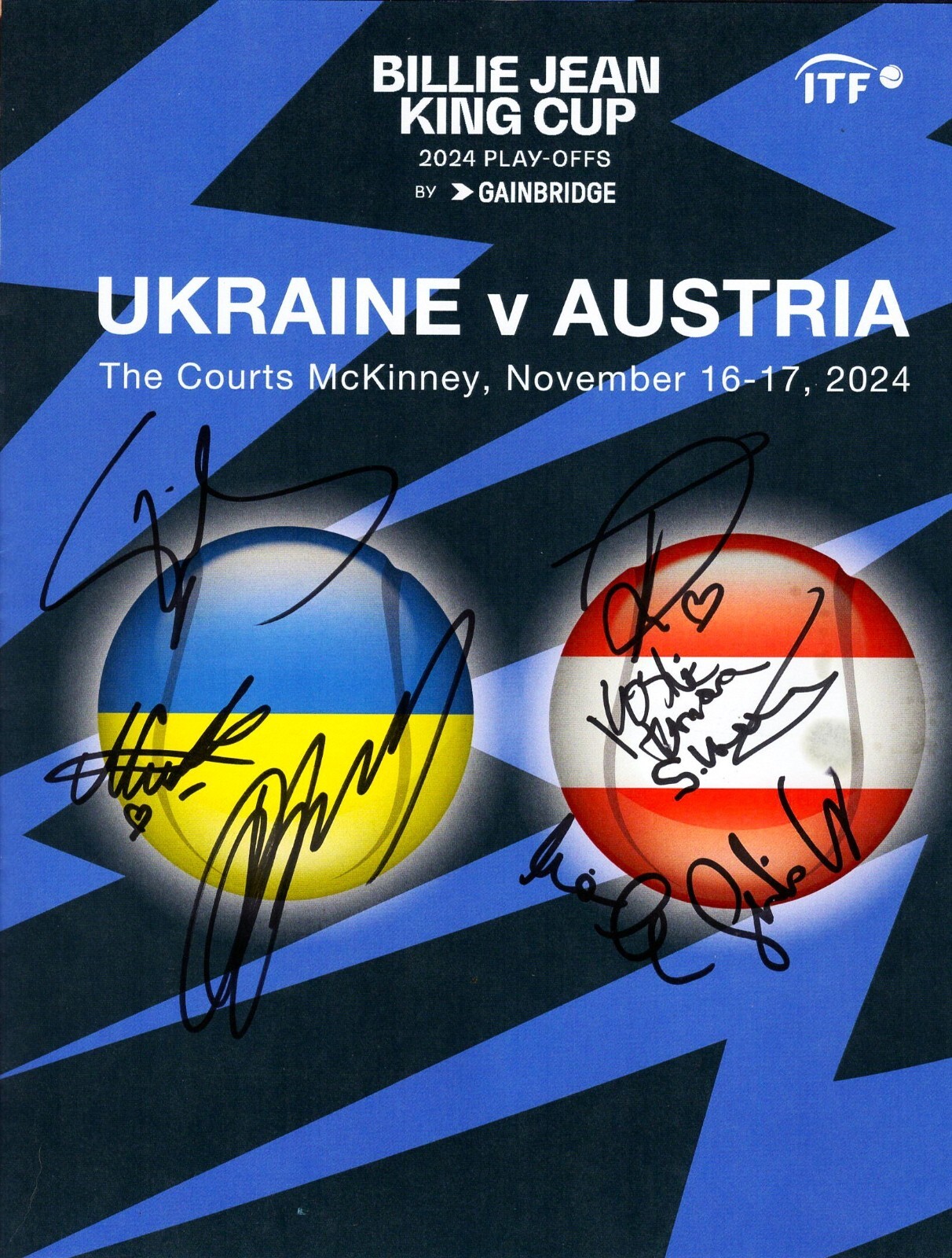 Signed ELINIA SVITOLINA +7 2024 Billie Jean King Cup Program Ukraine vs Austria