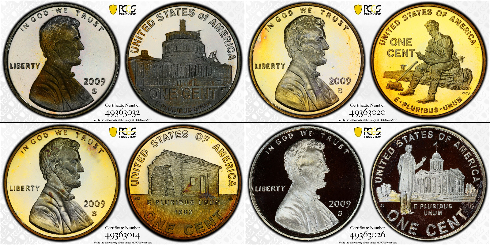 2009-S TONED Lincoln 4 Coin Penny Cent Set Tone TRUVIEW PCGS PR Altered Surf. #6