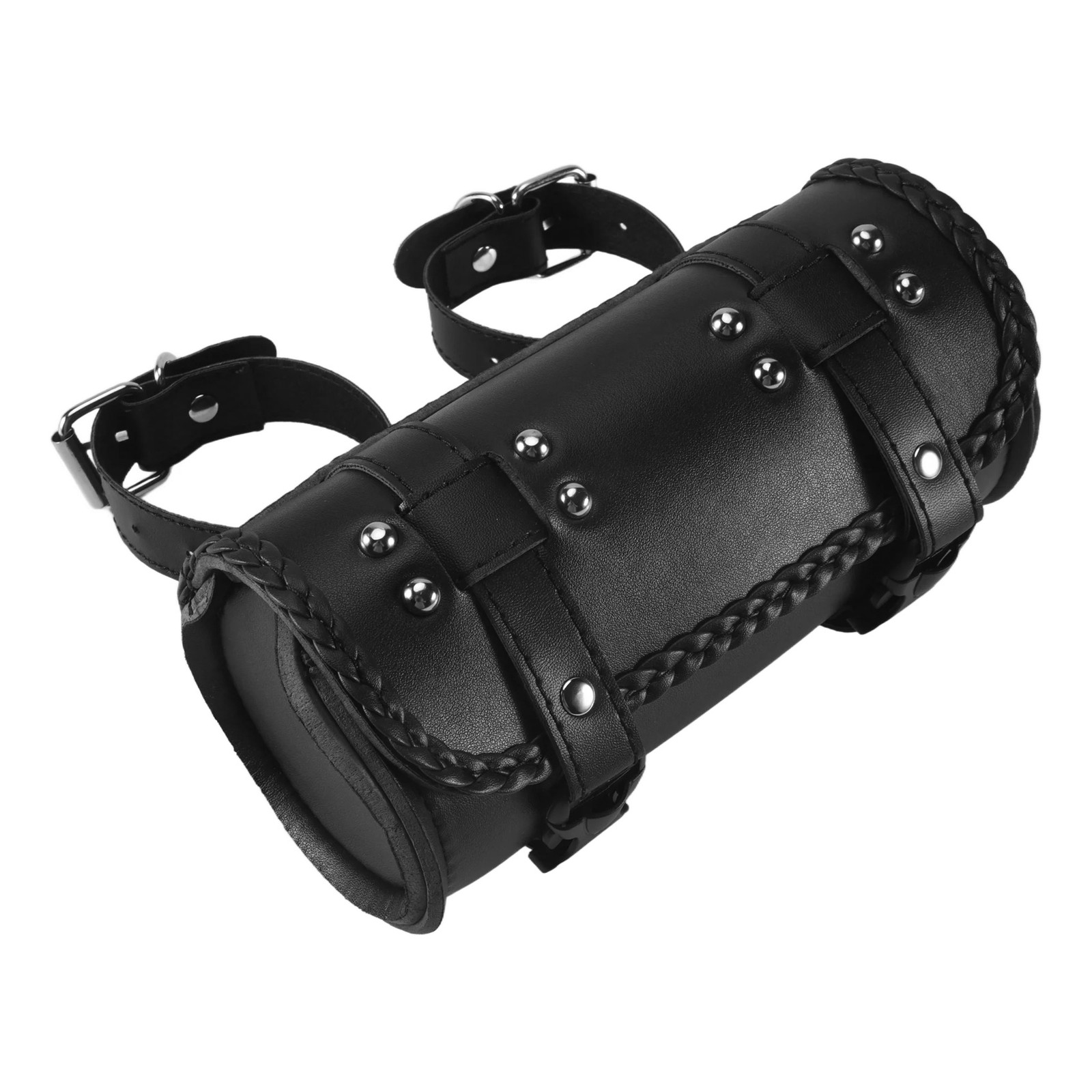 Motorcycle Fork Bag PU Leather  Handlebar Tool Pouch Sissy Bar Roll Storage6318