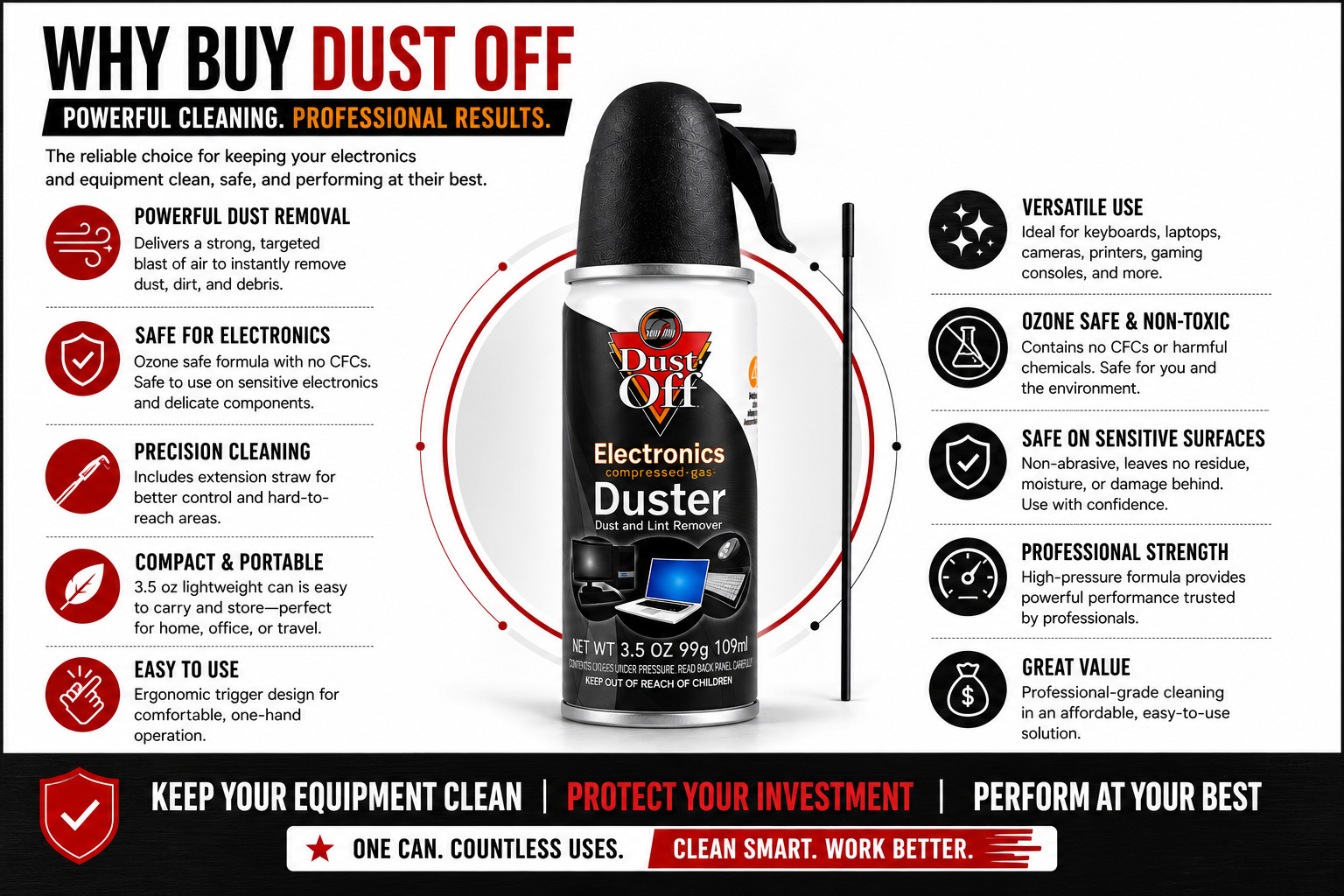 Dust-Off Electronics Compressed Air Duster – PC Keyboard Cleaner Spray
