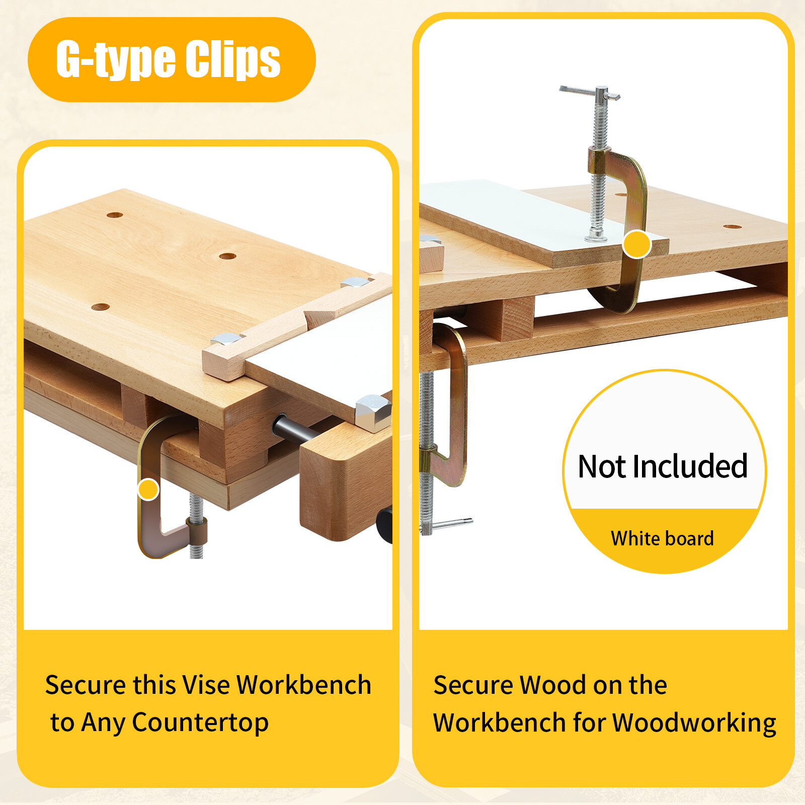 Mobile Workbench, Solid Beech Wood Workbench with 7.87-inch Clamping Range,