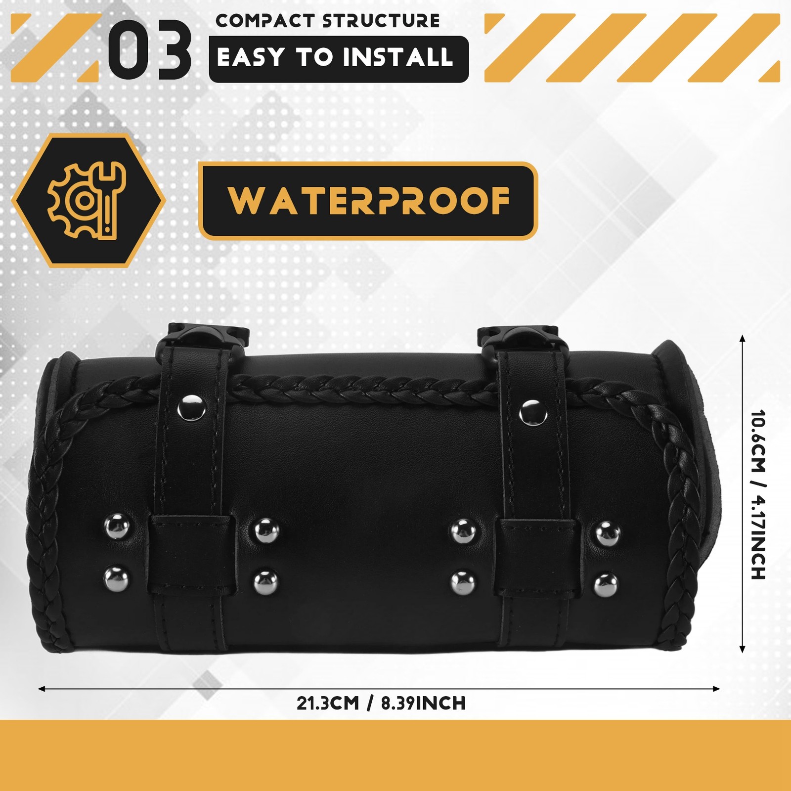 Motorcycle Fork Bag PU Leather Handlebar Tool Pouch Sissy Bar Roll Storage6318