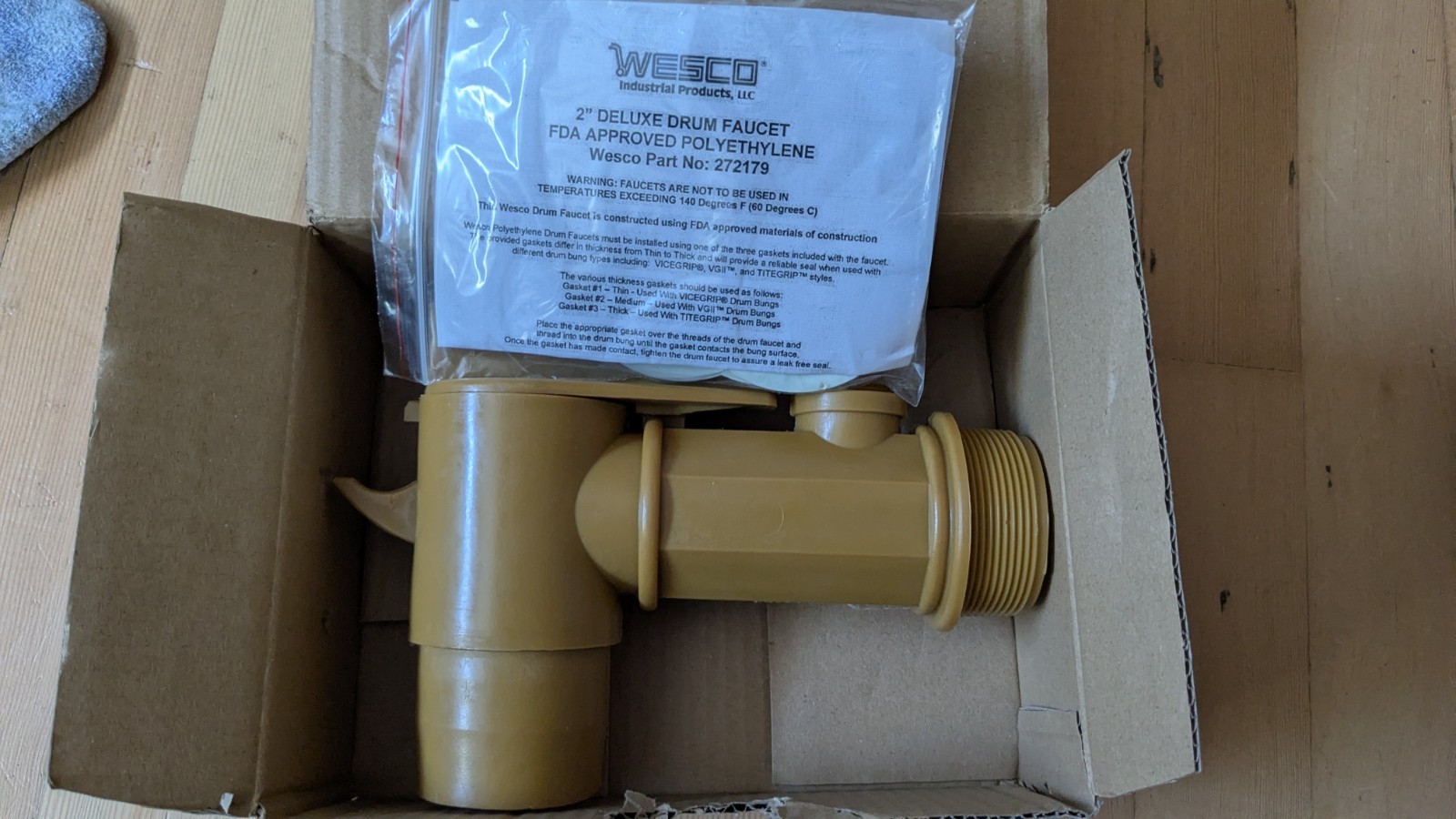 Wesco 2" delux drum faucet, polyethylene, part no. 272179