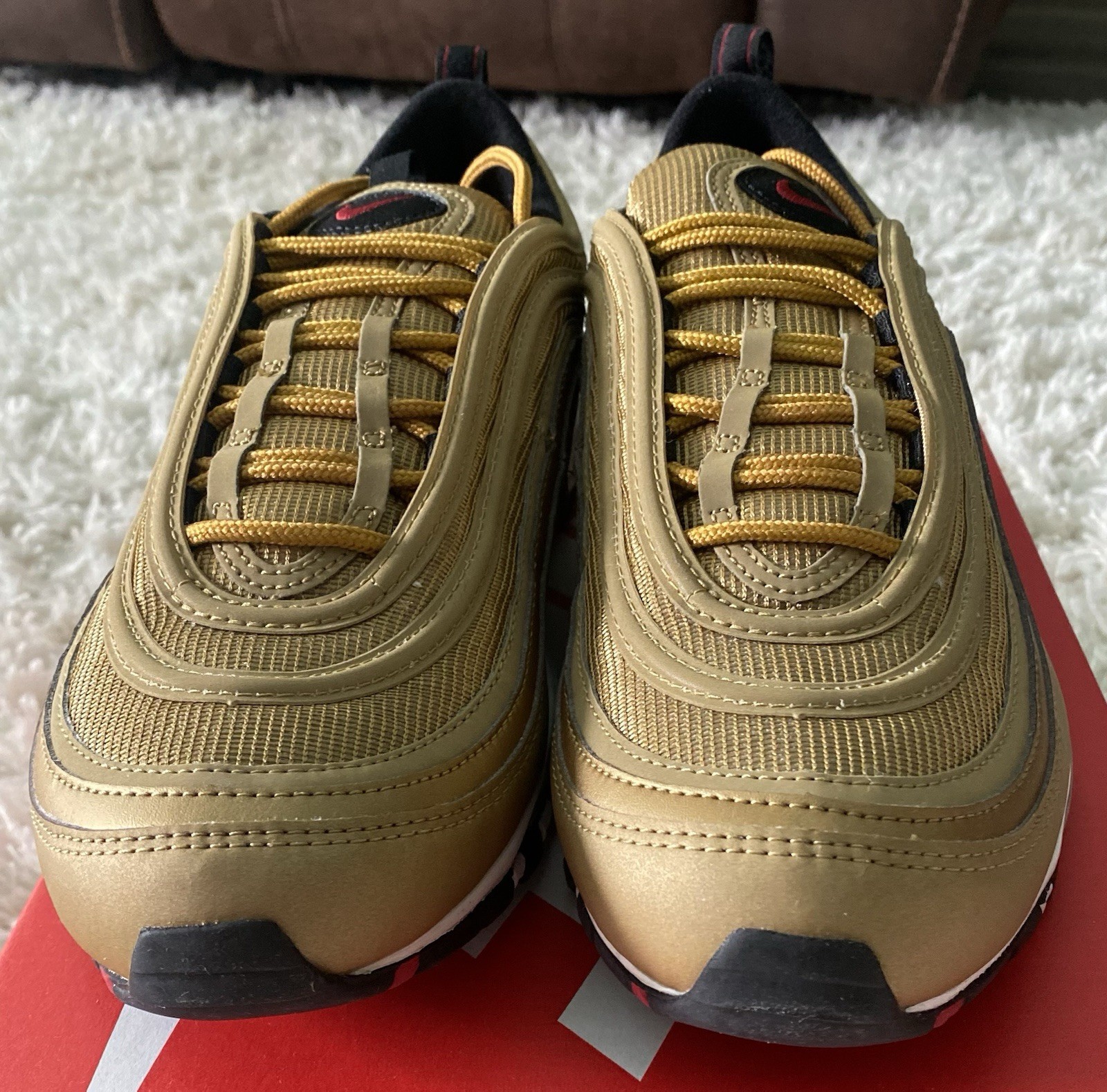 Nike Air Max 97 OG QS Metallic Gold Varsity Red 884421-700 Men's Sneaker 2017