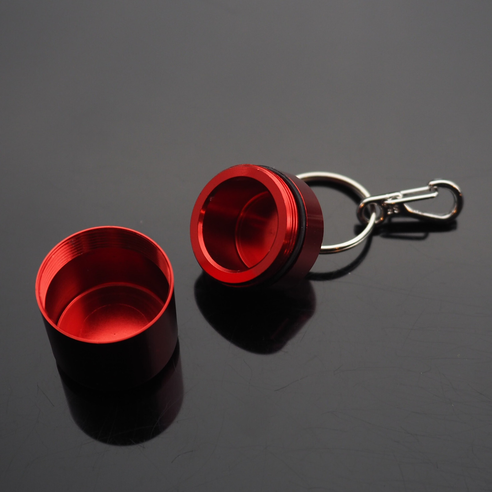 2 PCS Waterproof 1" Wide Pill Container Capsule Bottle Keychain & Clip - Red