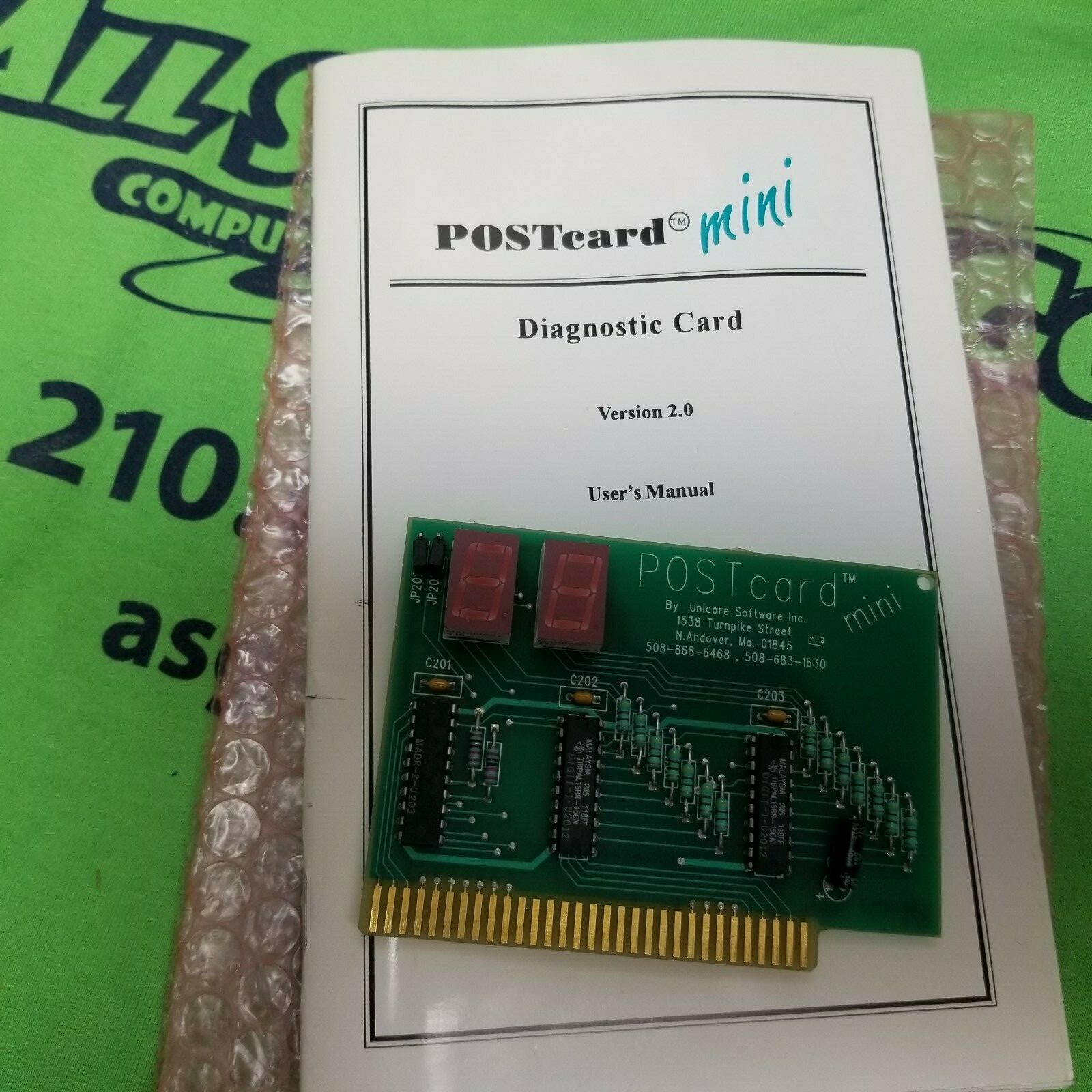 UNICORE Software POSTCARD MINI Diagnostic Card 2.0 board tester 8 16 Bit IBM XT
