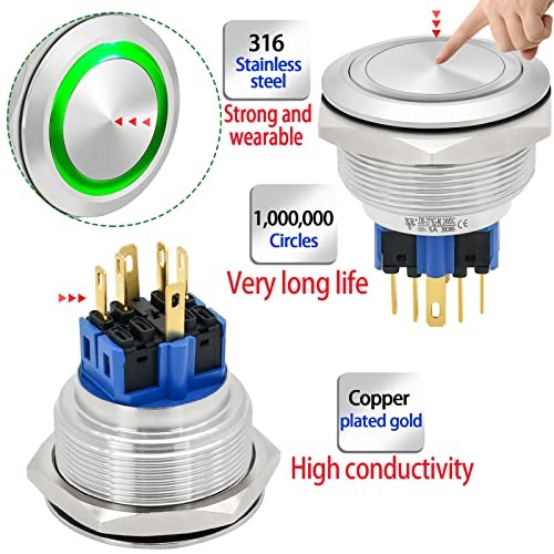 Big Momentary Push Button Switch 30mm Momentary ,24V Green Little Buttons