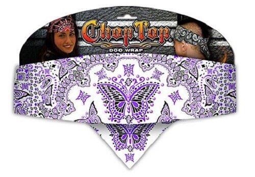 Biker Chop Top Purple Butterfly w/Rhinestons Doo Rag, Bandana ,Headband