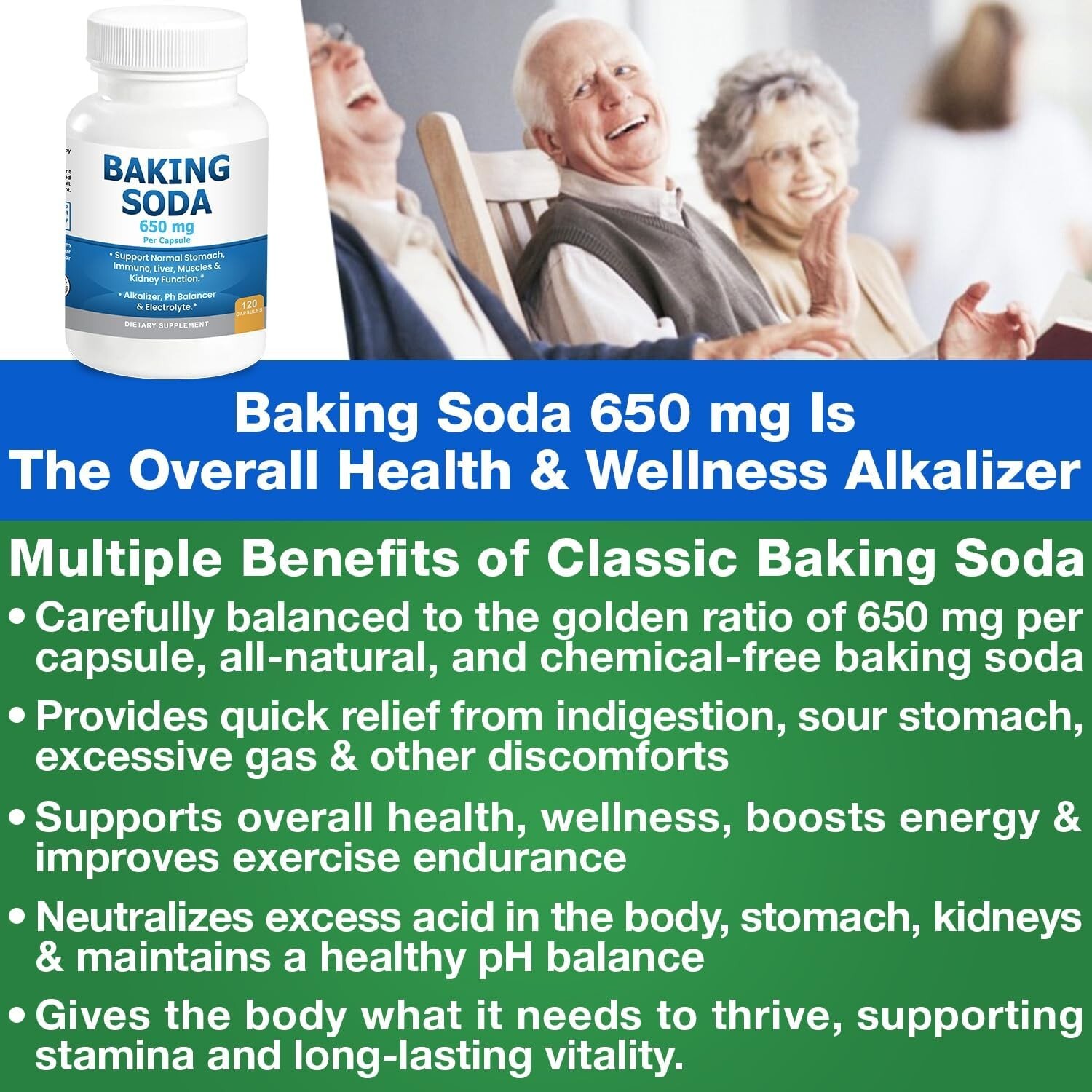 Natural Baking Soda Capsules Kidney Stomach Acid Sodium Bicarbonate Pills 650 mg