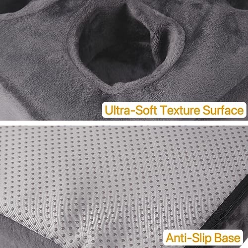 Couch Cup Holder Pillow, Couch Drinks Remotes Holder for Center of Couch, Gray