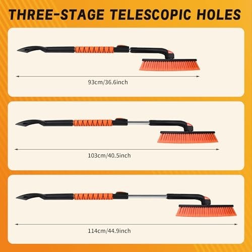 45" Extendable Snow Brush & Ice Scraper for Car Windshield, 360° Pivot Head, Sil