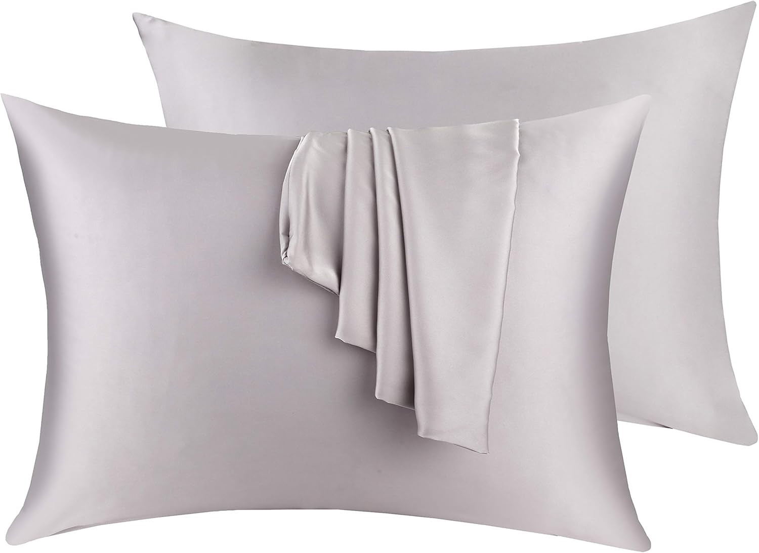 100% Silk Pillow Cases 2 Pack, Mulberry Silk Pillowcase for Hair and Skin with H