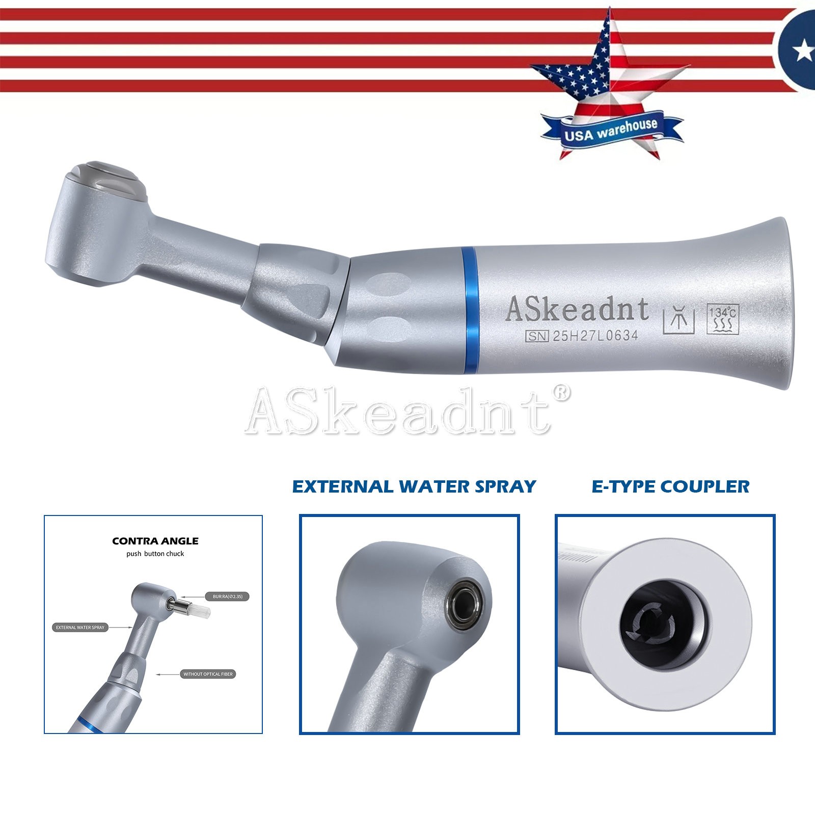 ASkeadnt Dental Slow Low Speed Handpiece Contra Angle Push Button