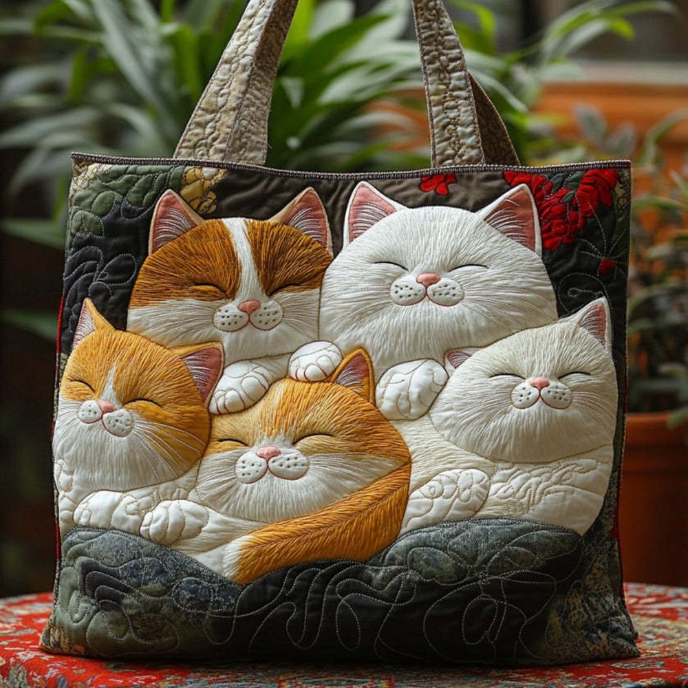Quilted Embroidery Canvas Tote Bag Shopping Travel Women Casual Lifestyle Bag 39